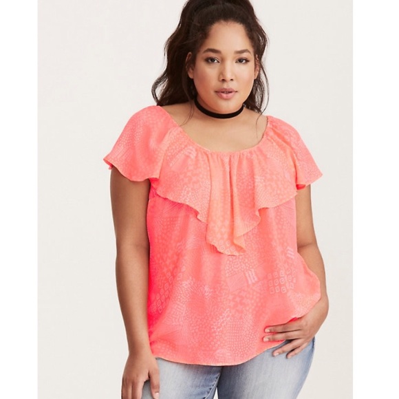 Torrid Doodle Print Georgette Ruffle Top - Picture 1 of 4